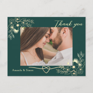 Smaragd-Gold-Blumen-Hochzeits-Dankeschön Postkarte