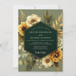 Smaragd-Gold-Botanische Hochzeit Einladung