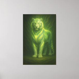 Smaragd-Gold-Glanz Weißer Tiger – Stehendes Licht Leinwanddruck
