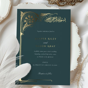 Smaragd-Gold-Islamische-Hochzeit Folieneinladung