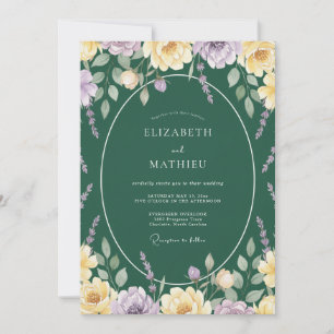 Smaragd-Gold-Lila-Blatt-Hochzeit Einladung