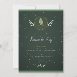 Smaragd-Gold-Lorbeer-Monogramm-Weihnachtskarte