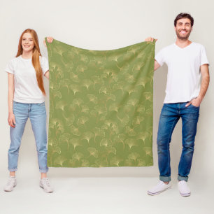Smaragd-Grünes Botanisches Gold-Ginkgo-Blatt Luxus Fleecedecke