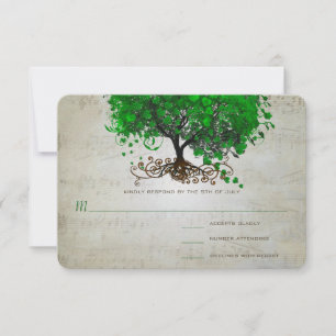 Smaragd-Herz-Blatt-Baum-Hochzeitskarten RSVP Karte
