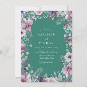 Smaragd-Hochzeit mit floraler Verzauberung Einladung
