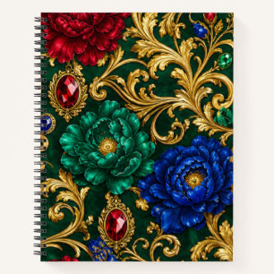 Smaragd-Juwel-Ton-Blumen-Barock-Notizbuch Notizbuch