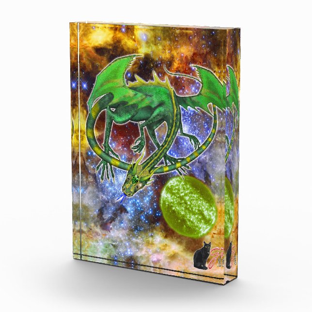 Smaragd Kosmischer Drache Acrylblock Fotoblock (Rechts)