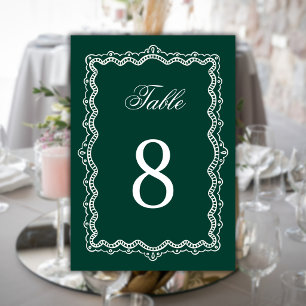 Smaragd-Lace Old Money Elegante Klassische Hochzei Tischnummer