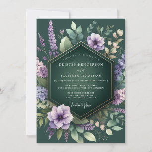 Smaragd-Lavendel-Flora-Hochzeit Einladung