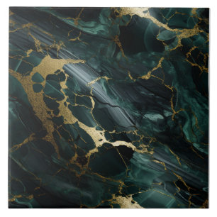 Smaragd-Marmor, dunkles Aquamarin, Gold-Detail Fliese