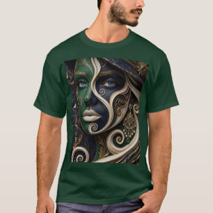 Smaragd-Navy-Elfenbein-Gold-Hut-Frau, abstrakter B T-Shirt