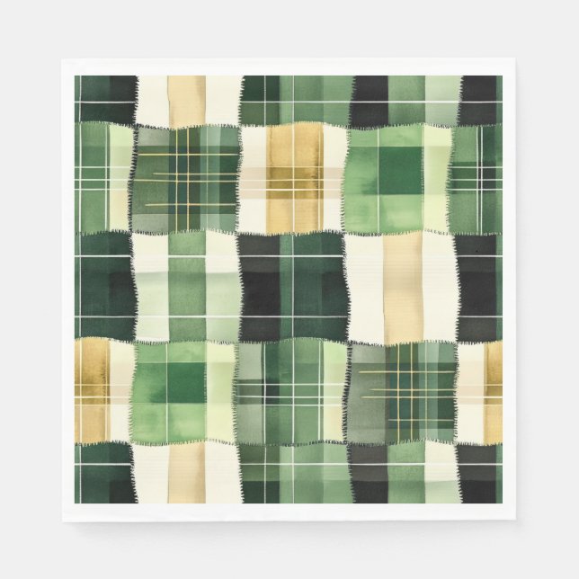Smaragd-Patchwork-Kariert Serviette (Vorderseite)