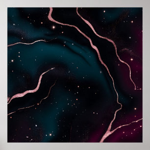 Smaragd-Roségold-Galaxie-Marmor-Muster Poster