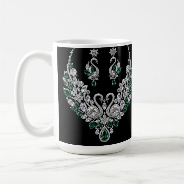 Smaragd-Schwan-Paar | Luxusschmuck Kaffeetasse (Links)