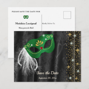 Smaragd-Schwarze Damast-Save-the-Date-Karte Postkarte