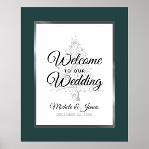 Smaragd Silber Winter Hochzeit Begrüßung Poster