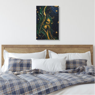 Smaragd-Silhouette unter goldenem Mond  Leinwanddruck