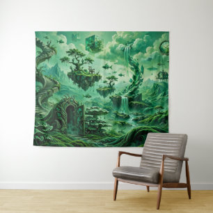 Smaragd-Träume Surrealistische Landschaft Grüntöne Wandteppich