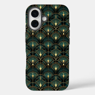 Smaragd- und Gold-Art-Deco-Muster iPhone 16 Hülle
