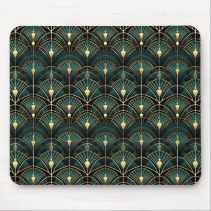Smaragd- und Gold-Art-Deco-Muster Mousepad