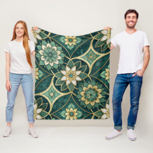 Smaragd- und Gold-Blumenmandala - Ornamental Fleecedecke