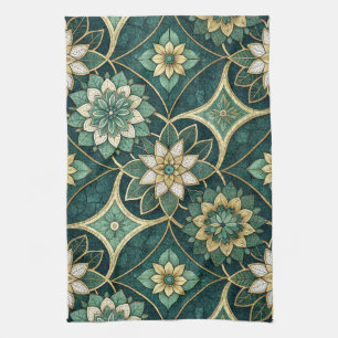 Smaragd- und Gold-Blumenmandala - Ornamental Geschirrtuch