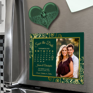 Smaragd- und Gold-Kalender-Foto-Save-the-Date-Magn Magneteinladung