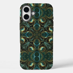 Smaragd- und Gold-Symmetrisches abstraktes Mandala iPhone 16 Plus Hülle
