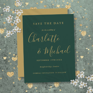 Smaragd- und Goldschrift Hochzeit Save-the-Date-Ka Postkarte