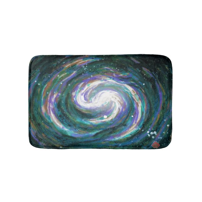 Smaragd und Lila Galaxie Badematte (Vorderseite)