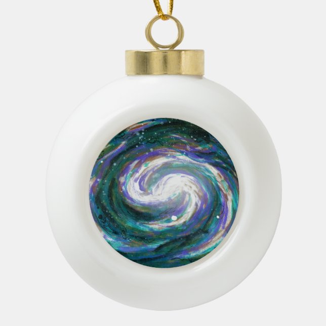 Smaragd und Lila Galaxie Keramik Kugel-Ornament (Vorderseite)