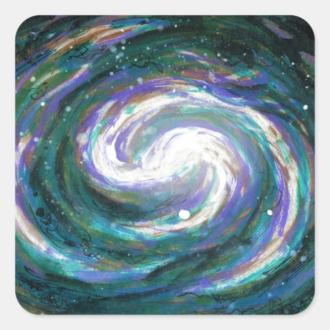 Smaragd und Lila Galaxie Quadratischer Aufkleber (Vorderseite)