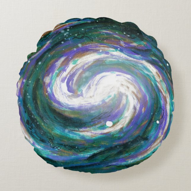Smaragd und Lila Galaxie Rundes Kissen (Vorderseite)