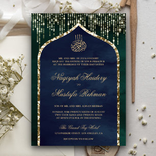 Smaragd- und Marinegold-Glitterbogen Muslimische H Einladung