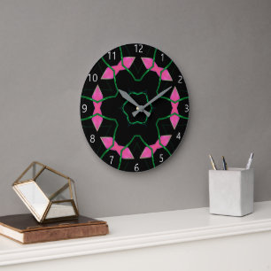 Smaragd- und Rosa-Kaleidoskop  Große Wanduhr