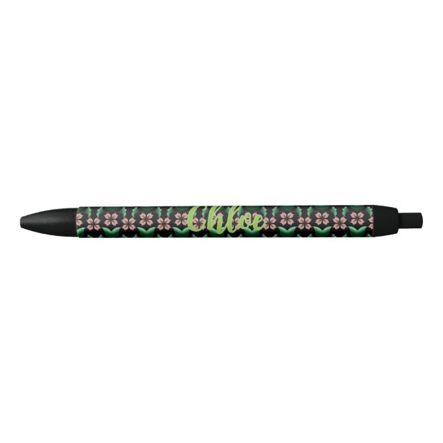     Smaragd- und Rosé-Blumenmuster Stift (Vorderseite)