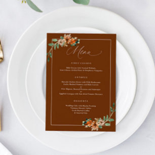 Smaragd- und Rostfarbene Orange-Grün-Hochzeit Menükarte