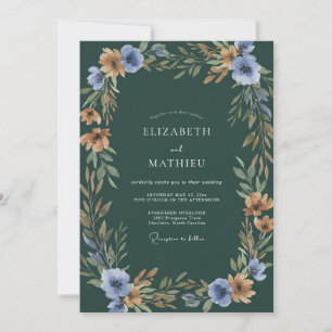 Smaragdblaue Botanische Aquarell-Hochzeit Einladung