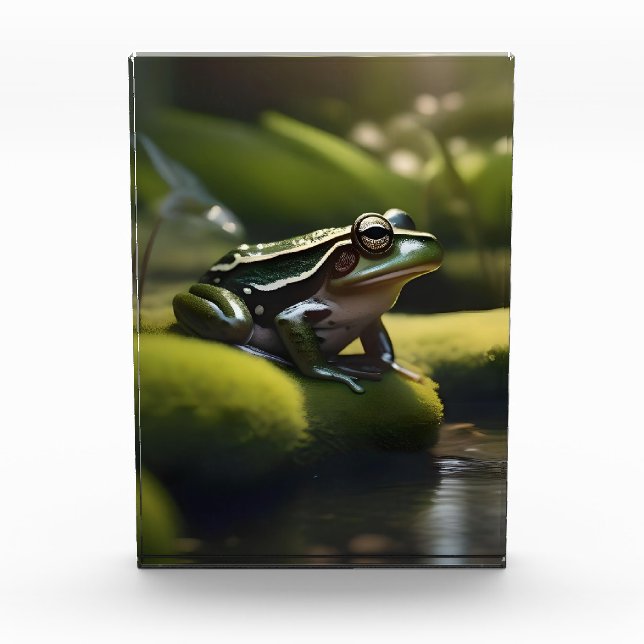 Smaragde Stille: Ein grüner Frosch am Fluss Fotoblock (Vorderseite)