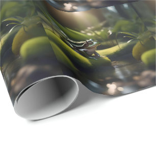 Smaragde Stille: Ein grüner Frosch am Fluss Geschenkpapier