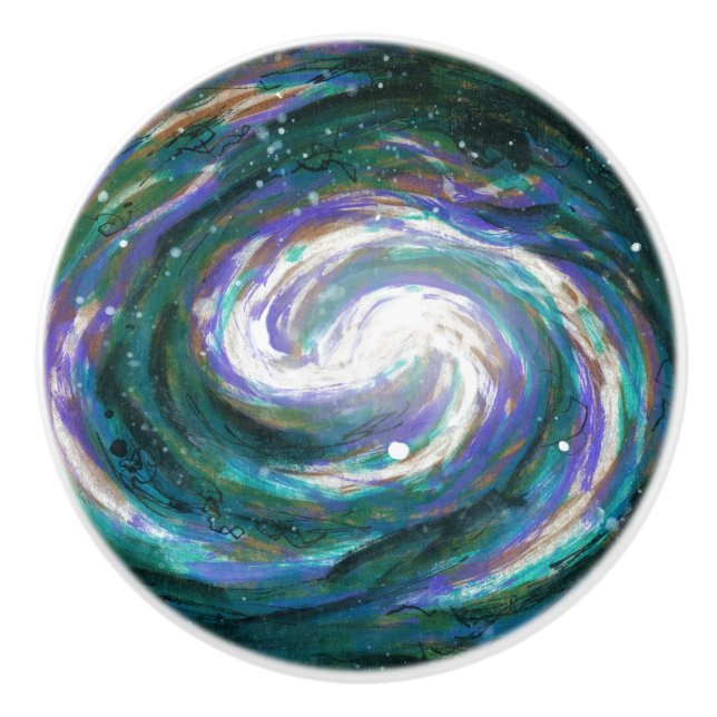 Smaragde und Lila gestrichene Galaxie Keramikknauf (Vorderseite)