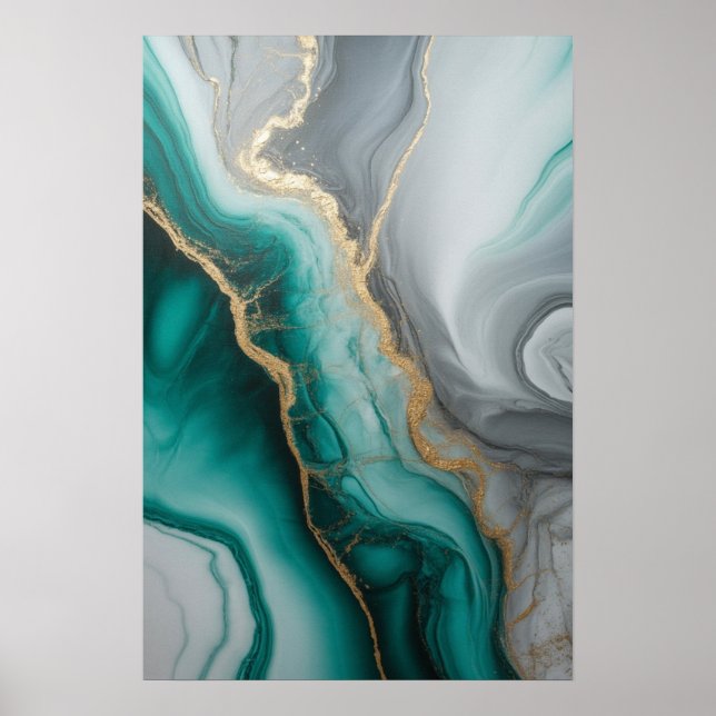 Smaragde Venen: Abstrakter Marmorfluss ✨ 💚 🖤 Poster (Vorne)