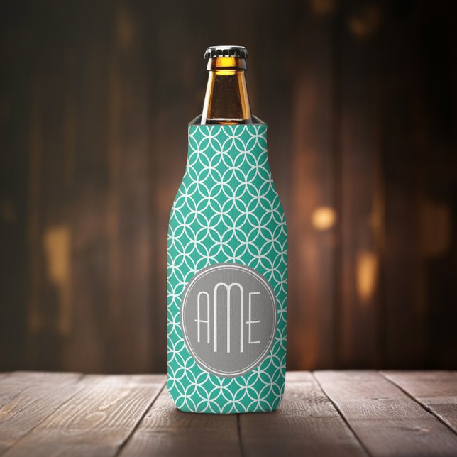 Smaragdgeometrisches Muster mit Monogrammen Flaschenkühler (Personalized Bottle Cooler - Add Name or Custom Text)