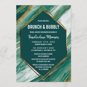 Smaragdgoldabstrakter Achat-MarmorBrunch sprudelnd Einladung