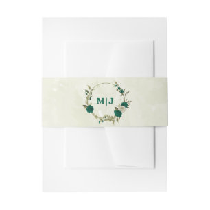 Smaragdgrün-beige-Blume Hochzeit Einladungsbanderole