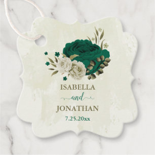Smaragdgrün-beige-Blume Hochzeit Geschenkanhänger
