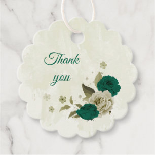 Smaragdgrün-beige-Blume Hochzeit Geschenkanhänger