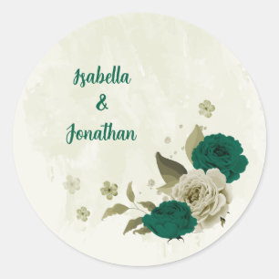Smaragdgrün-beige-Blume Hochzeit Runder Aufkleber