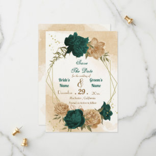 Smaragdgrün-beige-goldgelb Save The Date