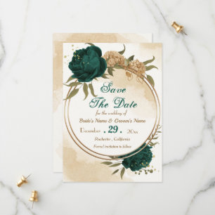 Smaragdgrün-beige-goldgelb Save The Date